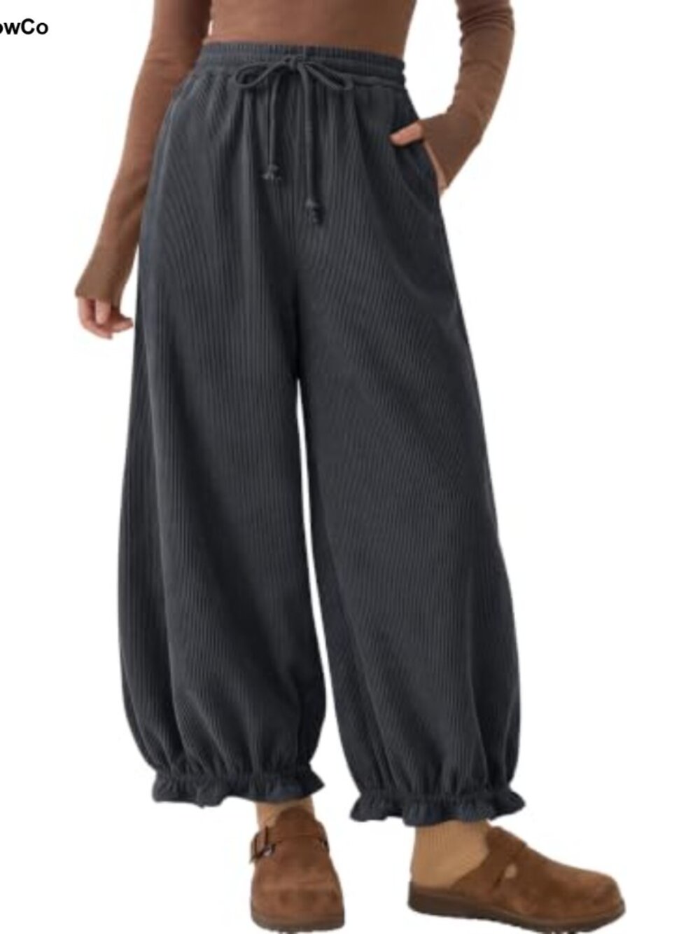 Corduroy Bloomers Ruffle Pants with Pockets Harem Lantern Leg Loose Fit